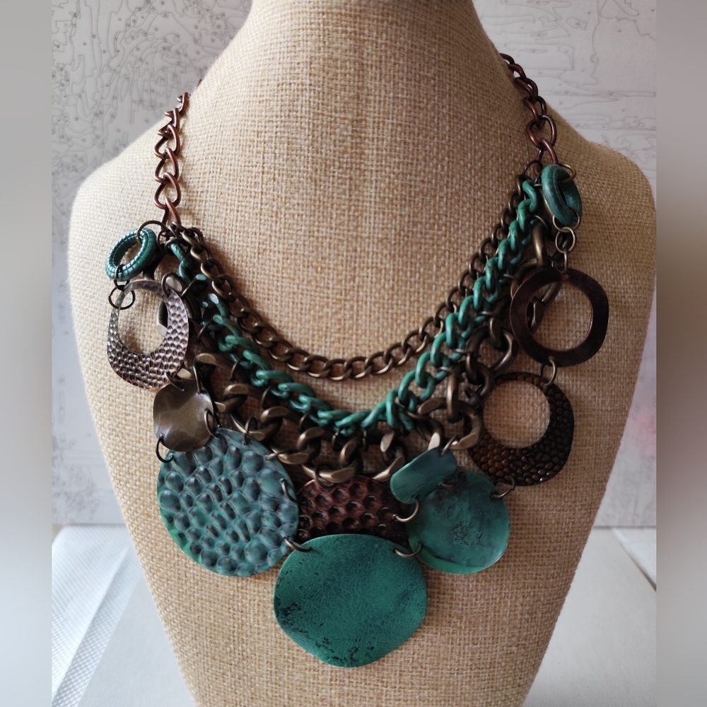 Vintage Copper Silver and Antique Brass Chain Necklace
